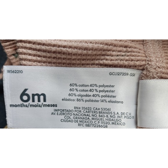 Carter's 6M Baby Girl Waffle Knit Henley Bodysuit & Pants Set – Pink Floral - Picture 4 of 10